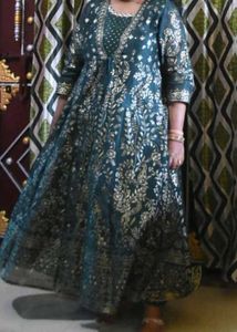 Emerald Green Floral Print Anarkali Dress