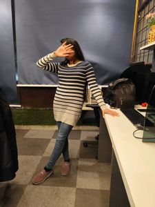 Winter Striped Knit Mini Dress