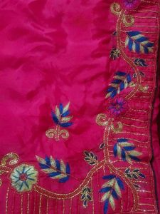 Rani Colour Handwork Design Silk Saree