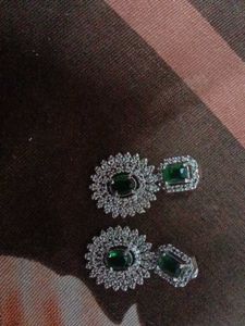Emerald &amp; Silver Statement Earrings