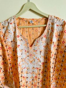 Embroidered Peach Kurta