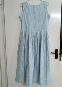 Tokyo Talkies Embroidered Striped Blue Dres