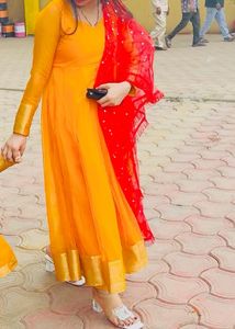 Anarkali Dress with Dupatta💛❤️