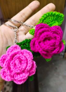 Handmade Crochet Rose Keychain