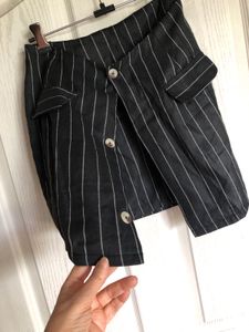 Grey Striped Jacket And Skirt