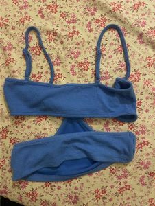 Blue Ribbed Cutout Top