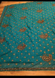 paisley sea green heavy Saree