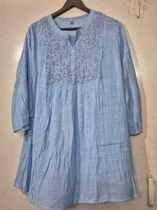 Embroidered Light Blue Tunic Top