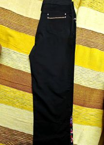 Statement Embroidered Black Trouser Pant