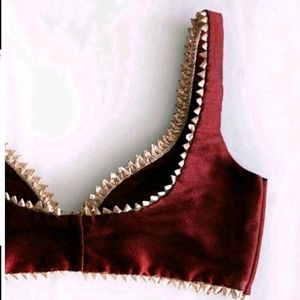 Non Padded  Blouse With Gota Patti Lace Deep Neck
