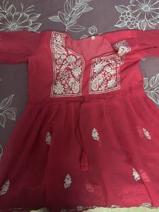 Red Embroidered Kurta