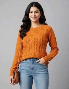 Orange Cable Knit Pullover