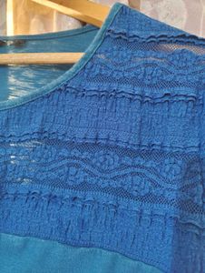 Teal Blue Lace Detail Cotton Top