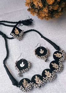 Black Cloth Earrings With Jungroo