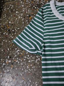 Striped Green &amp; White Tee