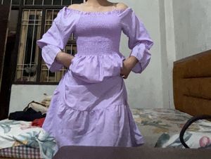 Lilac Off-Shoulder Smocked Dress