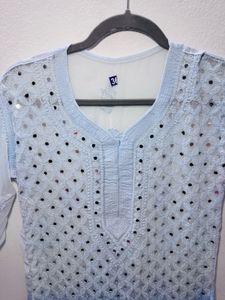 Viral Blue Chickenkari Kurta Set