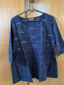 Navy Blue Peplum Top For Daily Wear