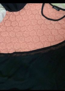 Peach Black Net Top
