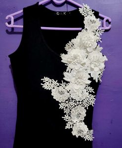 OAK Black Tank Top with Floral Lace