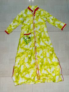 Yellow &amp; Red Embroidered Kurti