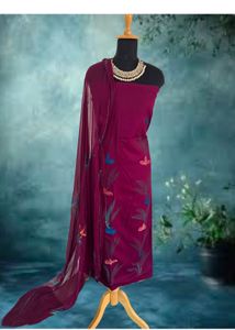 Elegant Maroon Floral Embroidered Unstitch Suit