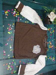Brown &amp; White Long Sleeve Top🤎