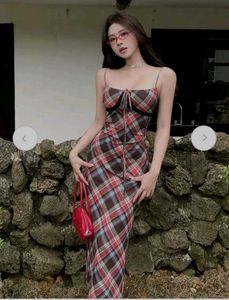 Plaid Tie-Front Bodycon Dress