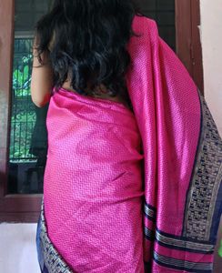 Pink Zigzag Saree with Navy Border