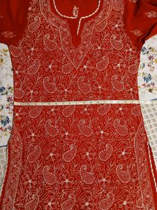 Chikankari Kurti Red