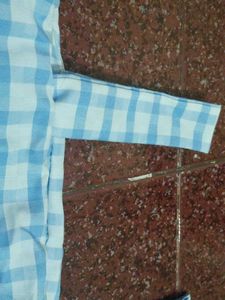 Blue &amp; White Checked Peplum Top