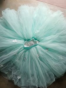 Mint Tulle Skirt with Floral Appliques