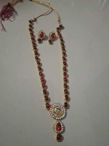 Red Long Necklace With Earing