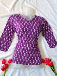 Purple Cotton Short Kurthi