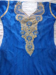 Combo White Cotton Kurti And Blue Dress