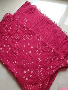 Red Bandhani Dupatta With Beaded Tassel & Ghungru