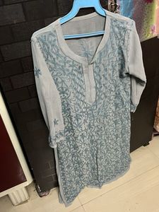 🩶Gray Stylish Lucknowi Kurta With Lining 🩶