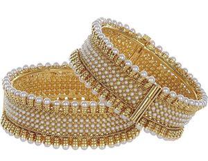 Elegant Gold-Plated Pearl Bangles