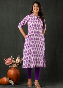 Brand New Cotton A-LINE Kurti- Purple Color