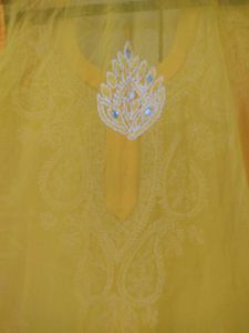Lakhnawi ,mirror Work,yellow Kurti