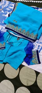 Price Drop wedding stylish blue colour saree