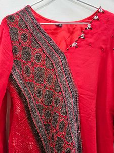 Beautiful Cherry Red Georgette Cord Set