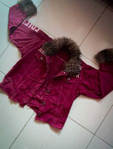 Maroon Faux Fur Trimmed Jacket