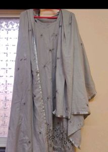 Elegant Grey Embroidered 3pc XL suit