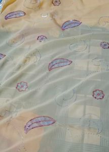 Light Yellow Saare With Attached Falls