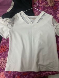 White Lace Sleeve Top