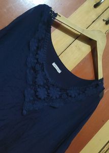 Navy Crochet Detail Blouse