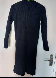 Jet Black Ribbed Sweater Dress