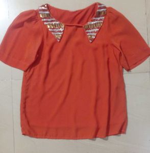 Rust Orange Beaded Blouse