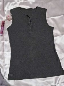 Gray Sleeveless Button Tank Sweater
